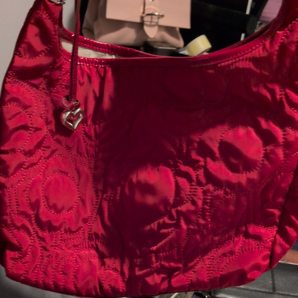 Brighton Red Quilted Satin Shoulder Bag with Heart Charm